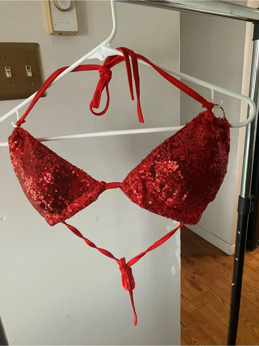 Sequin Tie Bikini Set - Red